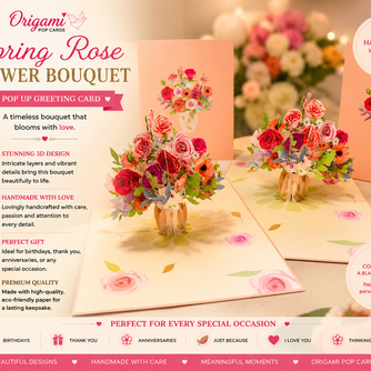 Spring Rose Flower Bouquet for any Special Occasion Origami Pop Cards 3D Pop Up Greeting Card Happy Birthday Thank You Handmade Gift Thinking of You Blank Card for Any Occasion Happy Mother's Day Happy Father's Australiana Celebrate and Romantic