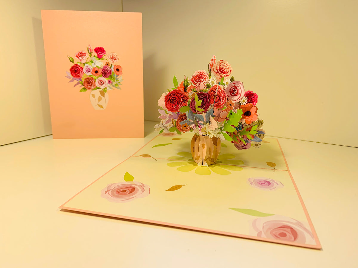 Spring Rose Flower Bouquet for any Special Occasion Origami Pop Cards 3D Pop Up Greeting Card Happy Birthday Thank You Handmade Gift Thinking of You Blank Card for Any Occasion Happy Mother's Day Happy Father's Australiana Celebrate and Romantic