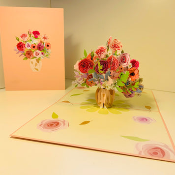 Spring Rose Flower Bouquet for any Special Occasion Origami Pop Cards 3D Pop Up Greeting Card Happy Birthday Thank You Handmade Gift Thinking of You Blank Card for Any Occasion Happy Mother's Day Happy Father's Australiana Celebrate and Romantic