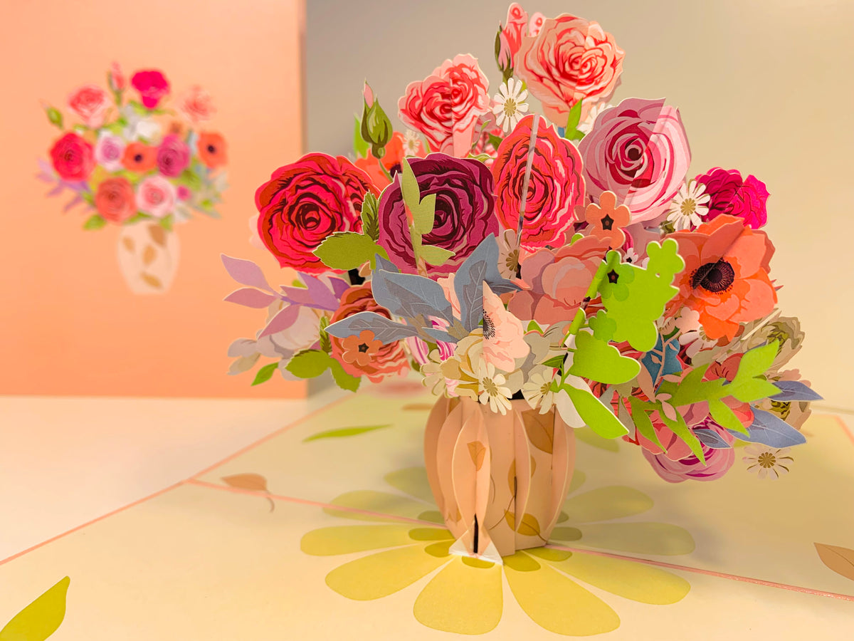 Spring Rose Flower Bouquet for any Special Occasion Origami Pop Cards 3D Pop Up Greeting Card Happy Birthday Thank You Handmade Gift Thinking of You Blank Card for Any Occasion Happy Mother's Day Happy Father's Australiana Celebrate and Romantic