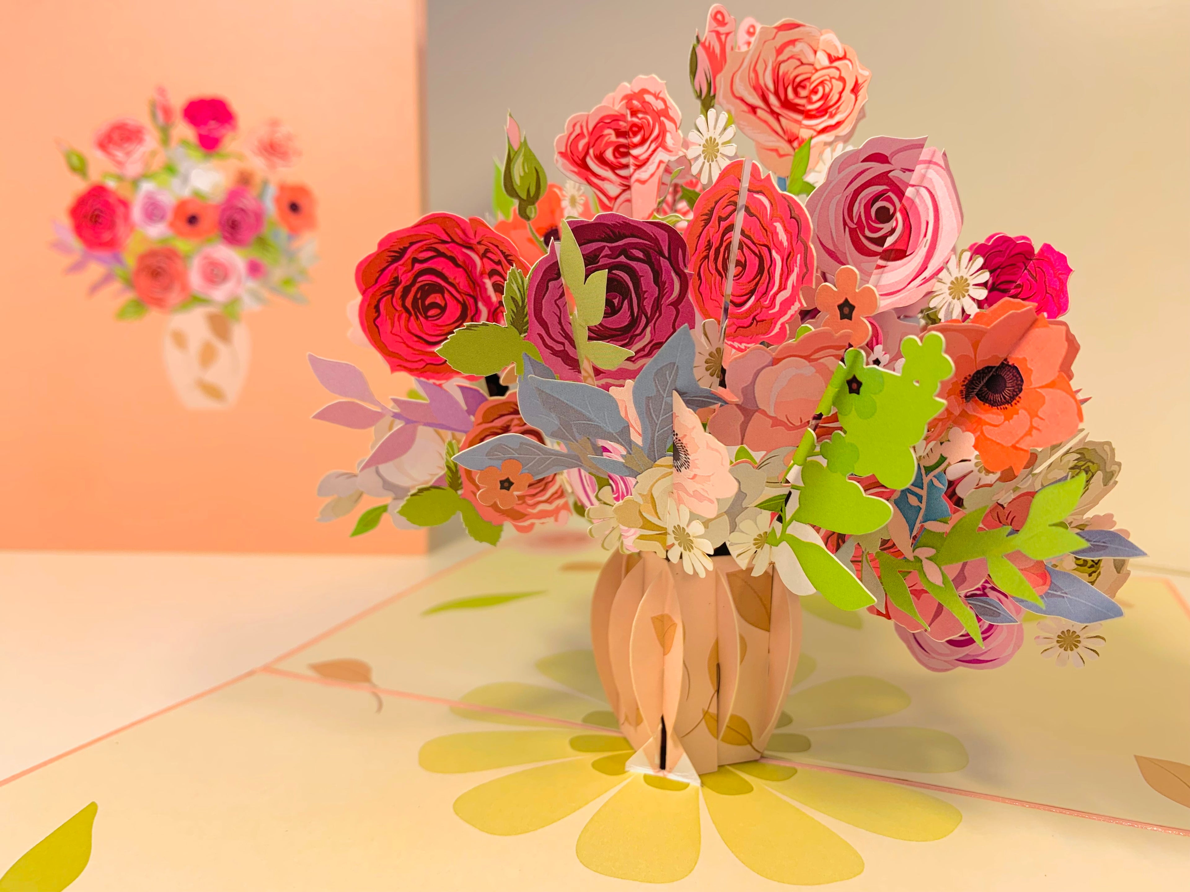 Spring Rose Flower Bouquet for any Special Occasion Origami Pop Cards 3D Pop Up Greeting Card Happy Birthday Thank You Handmade Gift Thinking of You Blank Card for Any Occasion Happy Mother's Day Happy Father's Australiana Celebrate and Romantic
