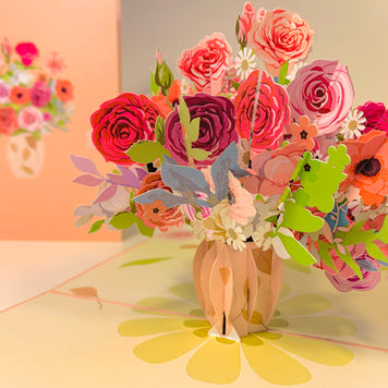 Spring Rose Flower Bouquet for any Special Occasion Origami Pop Cards 3D Pop Up Greeting Card Happy Birthday Thank You Handmade Gift Thinking of You Blank Card for Any Occasion Happy Mother's Day Happy Father's Australiana Celebrate and Romantic