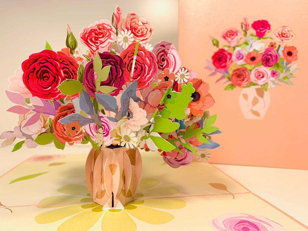 Spring Rose Flower Bouquet for any Special Occasion Origami Pop Cards 3D Pop Up Greeting Card Happy Birthday Thank You Handmade Gift Thinking of You Blank Card for Any Occasion Happy Mother's Day Happy Father's Australiana Celebrate and Romantic