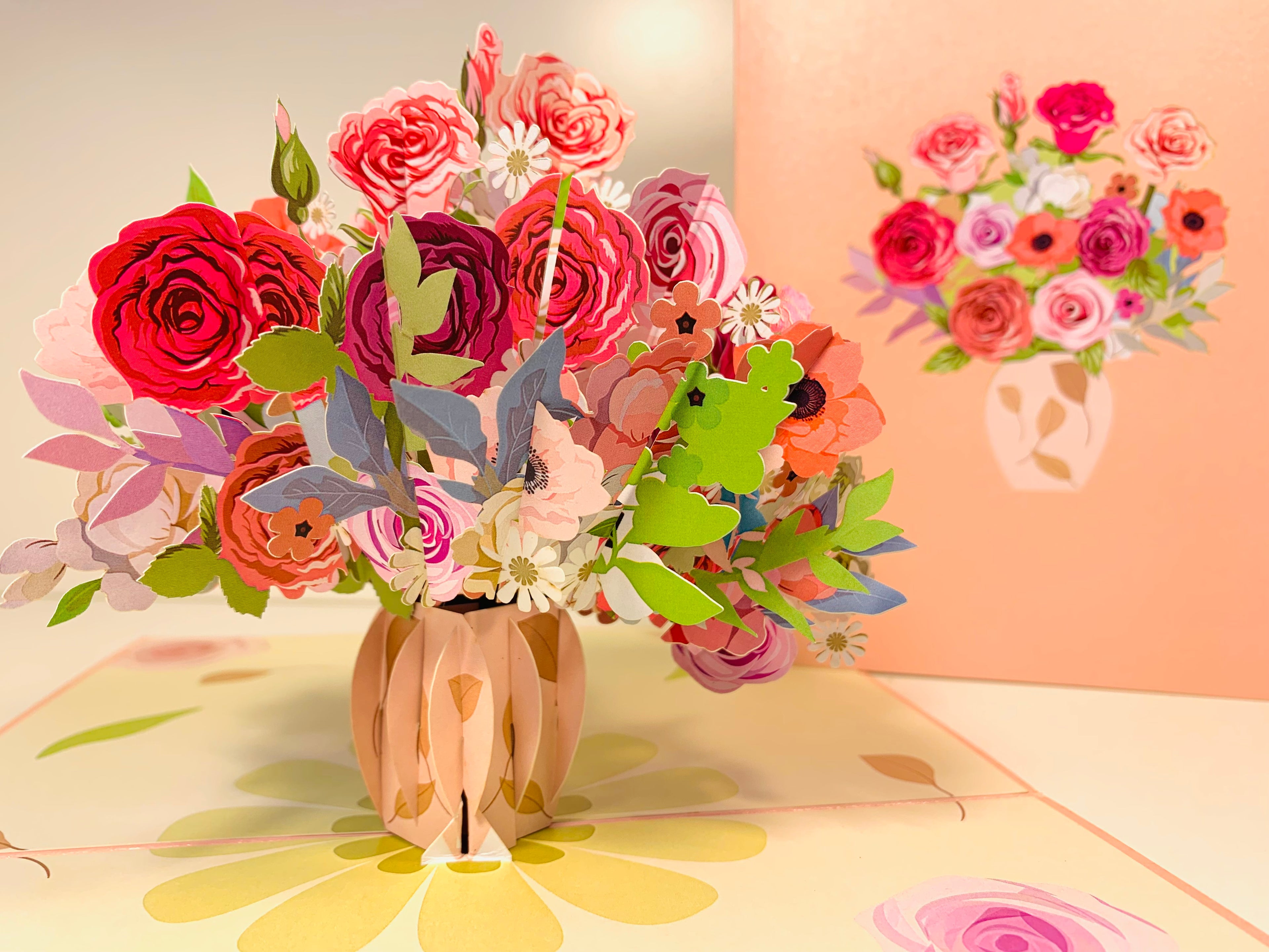 Spring Rose Flower Bouquet for any Special Occasion Origami Pop Cards 3D Pop Up Greeting Card Happy Birthday Thank You Handmade Gift Thinking of You Blank Card for Any Occasion Happy Mother's Day Happy Father's Australiana Celebrate and Romantic