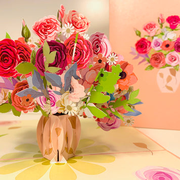 Spring Rose Flower Bouquet for any Special Occasion Origami Pop Cards 3D Pop Up Greeting Card Happy Birthday Thank You Handmade Gift Thinking of You Blank Card for Any Occasion Happy Mother's Day Happy Father's Australiana Celebrate and Romantic