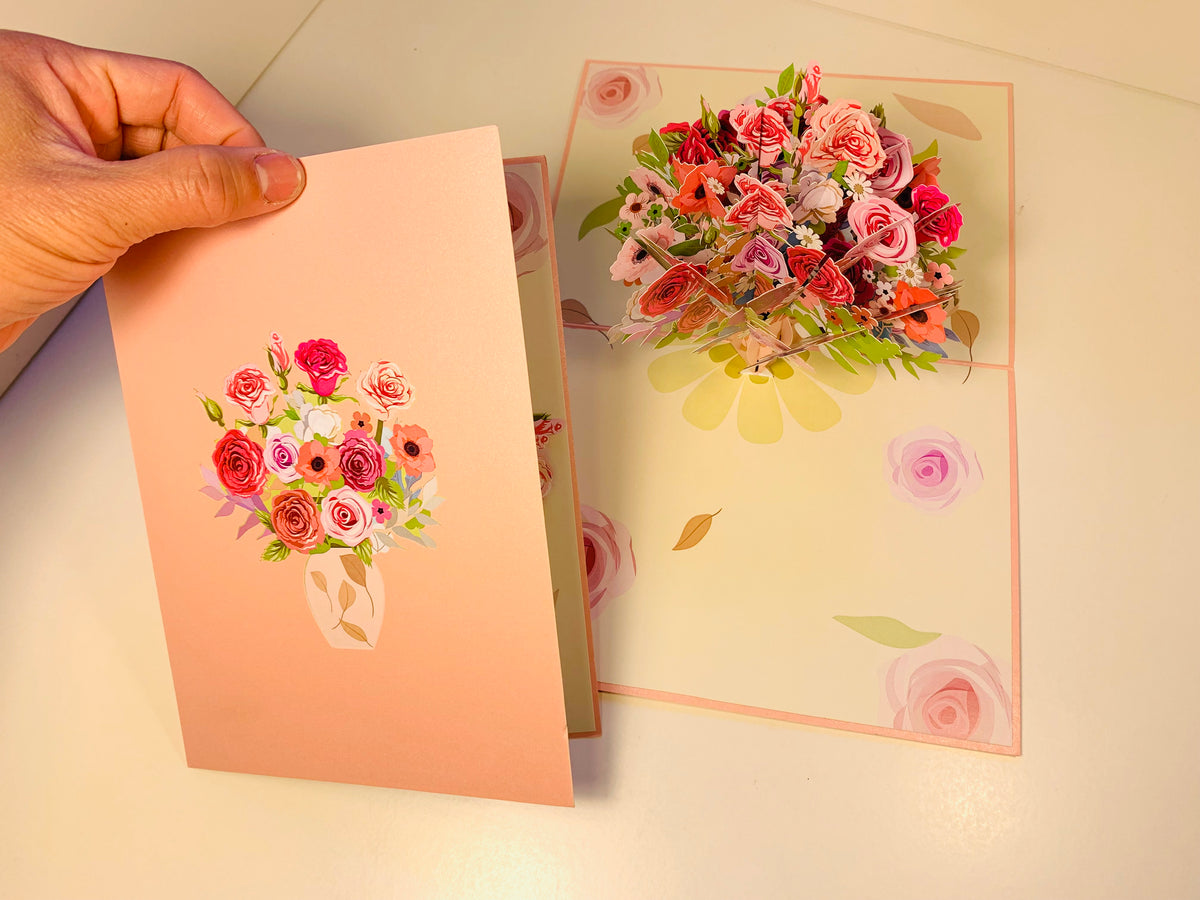 Spring Rose Flower Bouquet for any Special Occasion Origami Pop Cards 3D Pop Up Greeting Card Happy Birthday Thank You Handmade Gift Thinking of You Blank Card for Any Occasion Happy Mother's Day Happy Father's Australiana Celebrate and Romantic