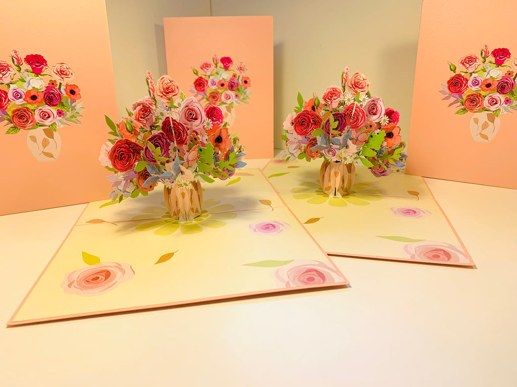 Spring Rose Flower Bouquet for any Special Occasion Origami Pop Cards 3D Pop Up Greeting Card Happy Birthday Thank You Handmade Gift Thinking of You Blank Card for Any Occasion Happy Mother's Day Happy Father's Australiana Celebrate and Romantic