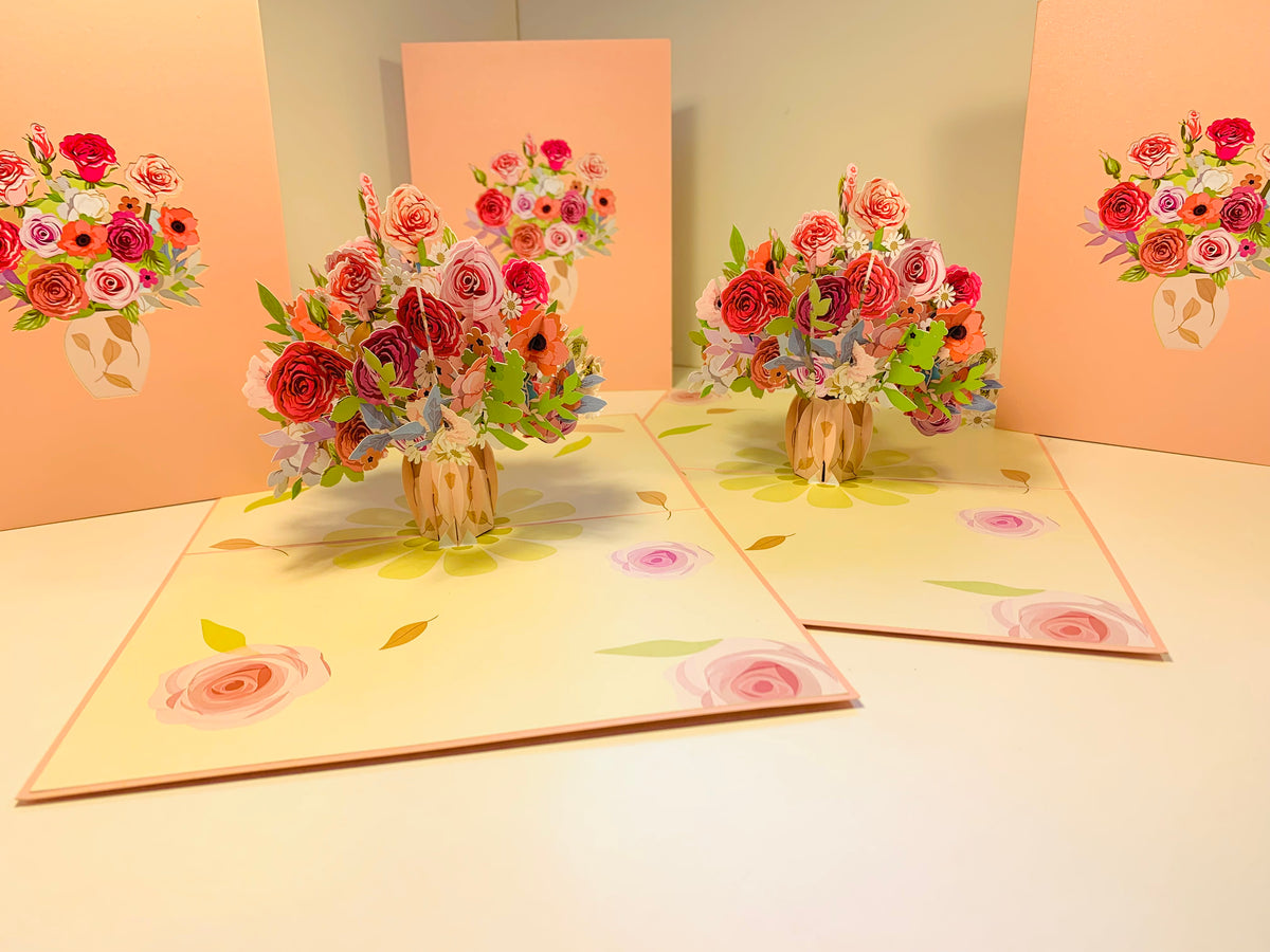 Spring Rose Flower Bouquet for any Special Occasion Origami Pop Cards 3D Pop Up Greeting Card Happy Birthday Thank You Handmade Gift Thinking of You Blank Card for Any Occasion Happy Mother's Day Happy Father's Australiana Celebrate and Romantic
