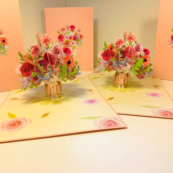 Spring Rose Flower Bouquet for any Special Occasion Origami Pop Cards 3D Pop Up Greeting Card Happy Birthday Thank You Handmade Gift Thinking of You Blank Card for Any Occasion Happy Mother's Day Happy Father's Australiana Celebrate and Romantic