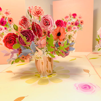 Spring Rose Flower Bouquet for any Special Occasion Origami Pop Cards 3D Pop Up Greeting Card Happy Birthday Thank You Handmade Gift Thinking of You Blank Card for Any Occasion Happy Mother's Day Happy Father's Australiana Celebrate and Romantic