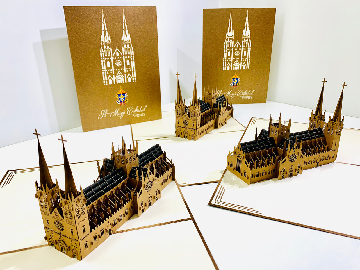 St Mary’s Cathedral Sydney - Metallic Dark Brown 3D POP UP GREETING CARD - Created by Origami Pop Cards – 3D Pop Up Greeting Cards, Australian Design & Handmade, 3D Pop Up Magical Paper Cards, Handmade Pop Up Cards Celebrate Anniversary  Memoriable