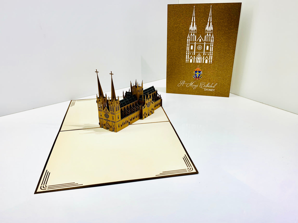 St Mary’s Cathedral Sydney - Metallic Dark Brown 3D POP UP GREETING CARD - Created by Origami Pop Cards – 3D Pop Up Greeting Cards, Australian Design & Handmade, 3D Pop Up Magical Paper Cards, Handmade Pop Up Cards Celebrate Anniversary  Memoriable