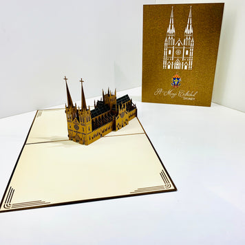 St Mary’s Cathedral Sydney - Metallic Dark Brown 3D POP UP GREETING CARD - Created by Origami Pop Cards – 3D Pop Up Greeting Cards, Australian Design & Handmade, 3D Pop Up Magical Paper Cards, Handmade Pop Up Cards Celebrate Anniversary  Memoriable