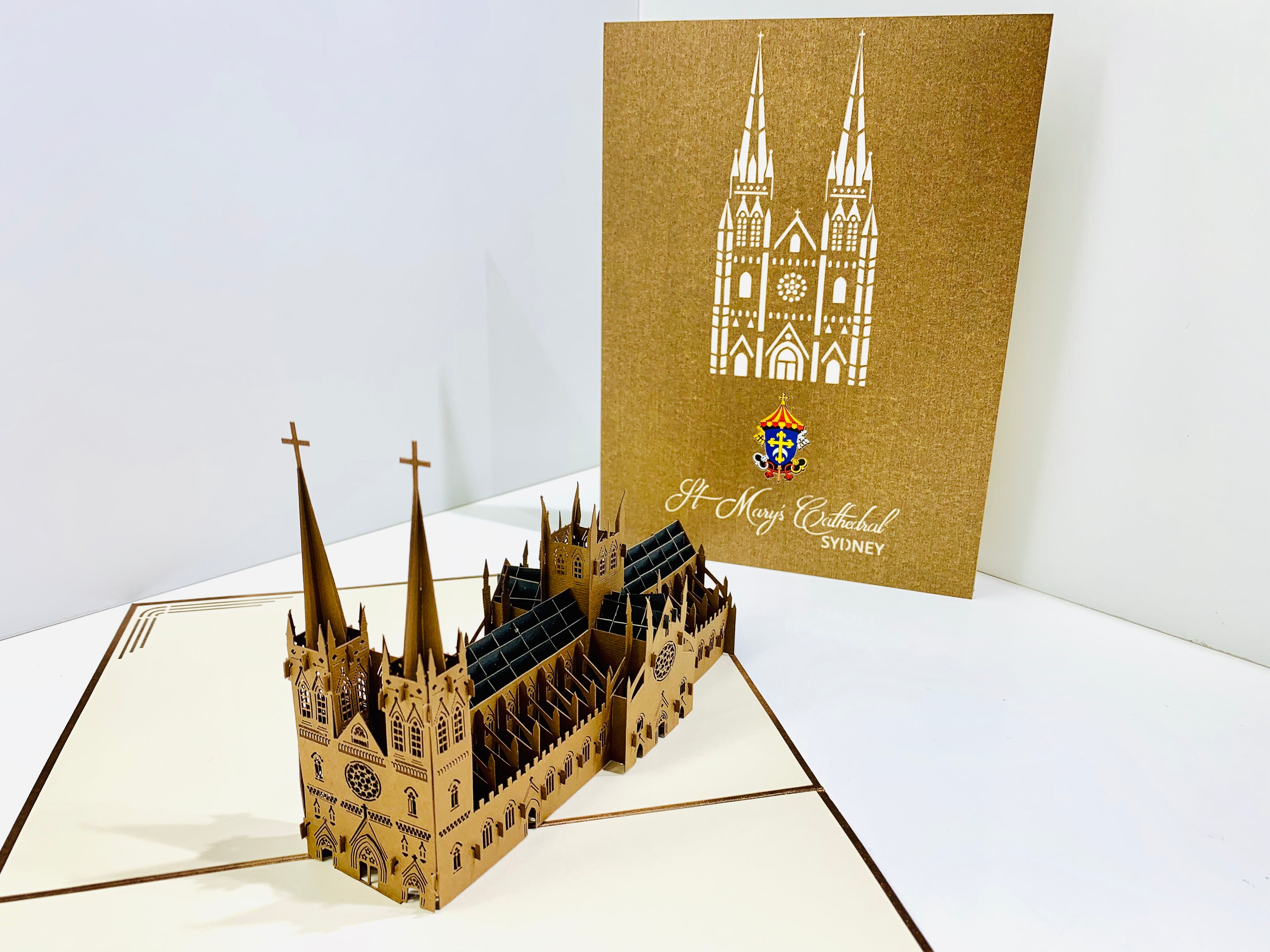 St Mary’s Cathedral Sydney - Metallic Dark Brown 3D POP UP GREETING CARD - Created by Origami Pop Cards – 3D Pop Up Greeting Cards, Australian Design & Handmade, 3D Pop Up Magical Paper Cards, Handmade Pop Up Cards Celebrate Anniversary  Memoriable
