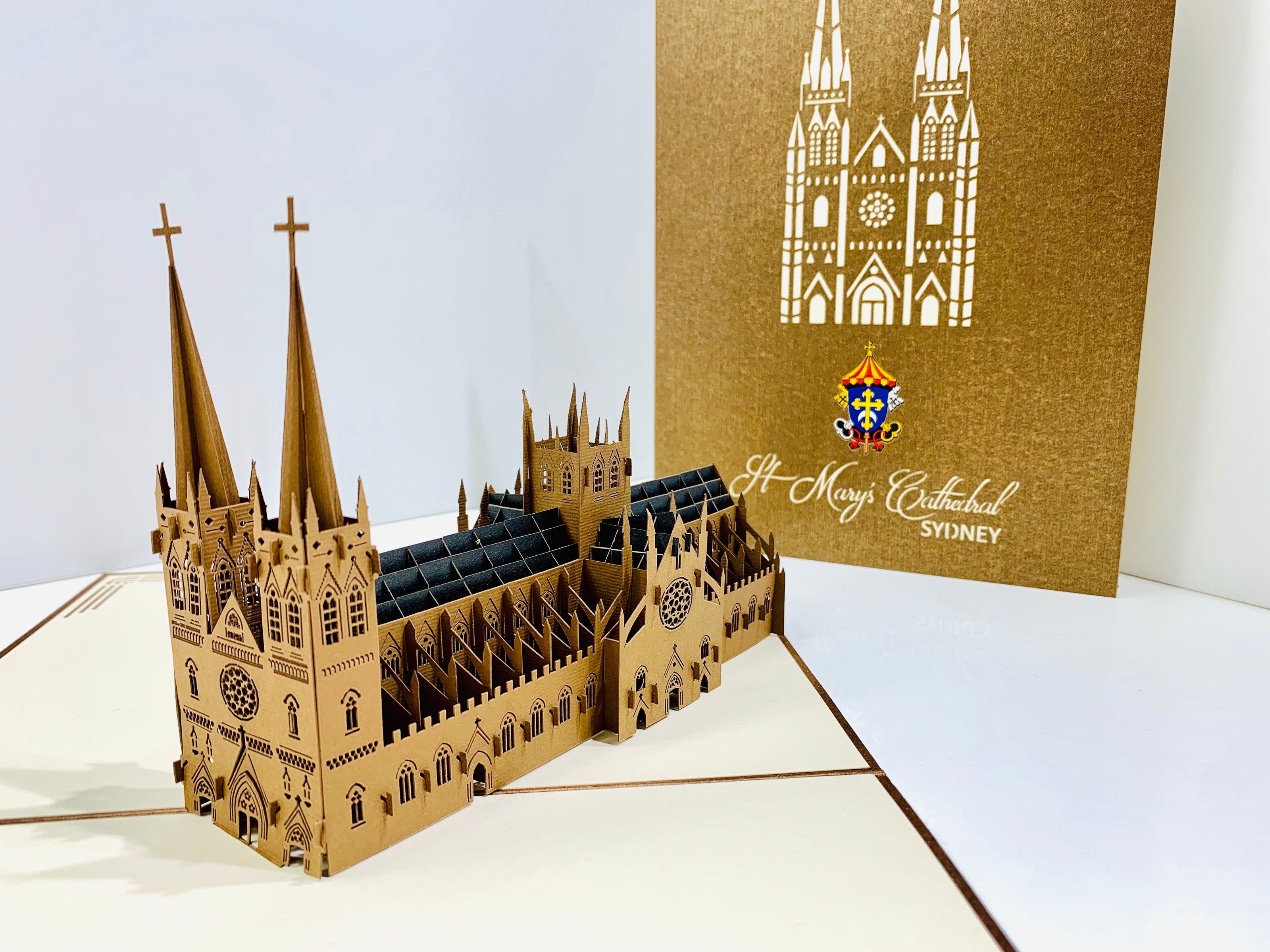 St Mary’s Cathedral Sydney - Metallic Dark Brown 3D POP UP GREETING CARD - Created by Origami Pop Cards – 3D Pop Up Greeting Cards, Australian Design & Handmade, 3D Pop Up Magical Paper Cards, Handmade Pop Up Cards Celebrate Anniversary  Memoriable