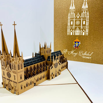 St Mary’s Cathedral Sydney - Metallic Dark Brown 3D POP UP GREETING CARD - Created by Origami Pop Cards – 3D Pop Up Greeting Cards, Australian Design & Handmade, 3D Pop Up Magical Paper Cards, Handmade Pop Up Cards Celebrate Anniversary  Memoriable