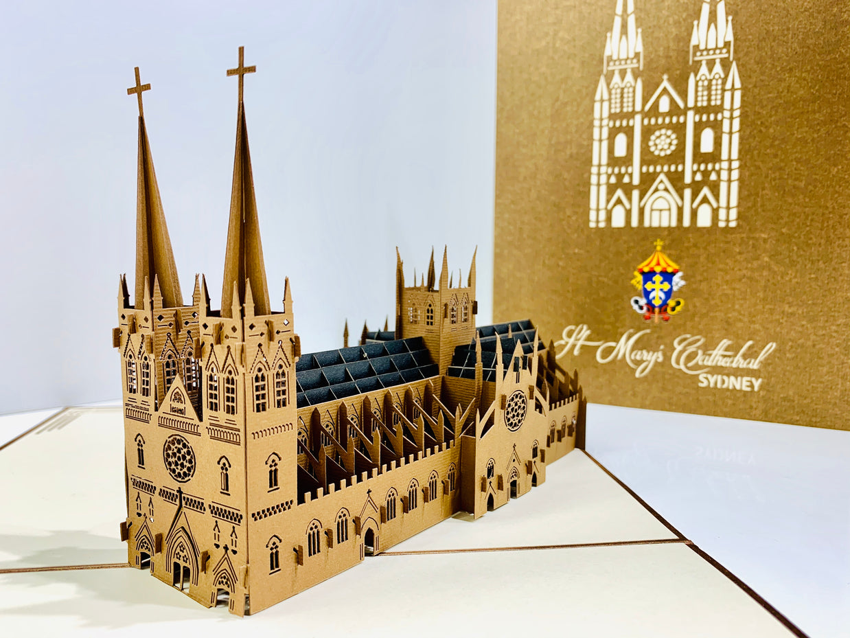 St Mary’s Cathedral Sydney - Metallic Dark Brown 3D POP UP GREETING CARD - Created by Origami Pop Cards – 3D Pop Up Greeting Cards, Australian Design & Handmade, 3D Pop Up Magical Paper Cards, Handmade Pop Up Cards Celebrate Anniversary  Memoriable