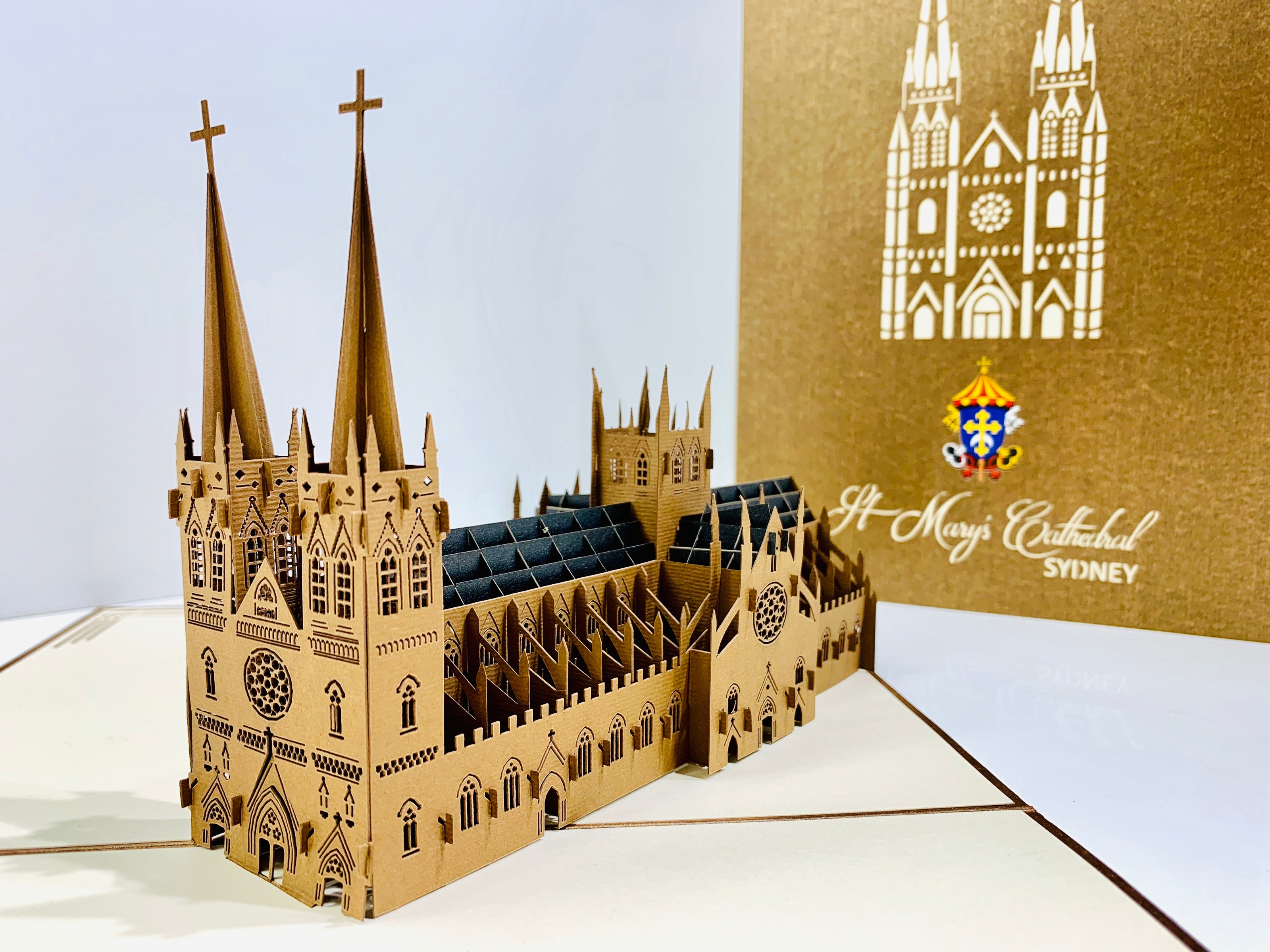 St Mary’s Cathedral Sydney - Metallic Dark Brown 3D POP UP GREETING CARD - Created by Origami Pop Cards – 3D Pop Up Greeting Cards, Australian Design & Handmade, 3D Pop Up Magical Paper Cards, Handmade Pop Up Cards Celebrate Anniversary  Memoriable