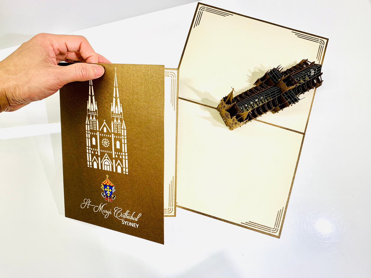 St Mary’s Cathedral Sydney - Metallic Dark Brown 3D POP UP GREETING CARD - Created by Origami Pop Cards – 3D Pop Up Greeting Cards, Australian Design & Handmade, 3D Pop Up Magical Paper Cards, Handmade Pop Up Cards Celebrate Anniversary  Memoriable