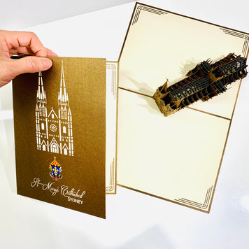 St Mary’s Cathedral Sydney - Metallic Dark Brown 3D POP UP GREETING CARD - Created by Origami Pop Cards – 3D Pop Up Greeting Cards, Australian Design & Handmade, 3D Pop Up Magical Paper Cards, Handmade Pop Up Cards Celebrate Anniversary  Memoriable