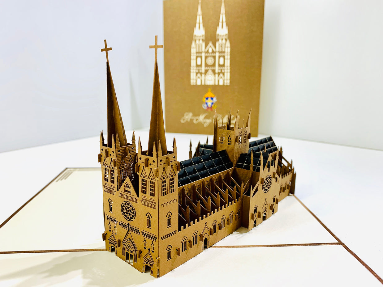 St Mary’s Cathedral Sydney - Metallic Dark Brown 3D POP UP GREETING CARD - Created by Origami Pop Cards – 3D Pop Up Greeting Cards, Australian Design & Handmade, 3D Pop Up Magical Paper Cards, Handmade Pop Up Cards Celebrate Anniversary  Memoriable
