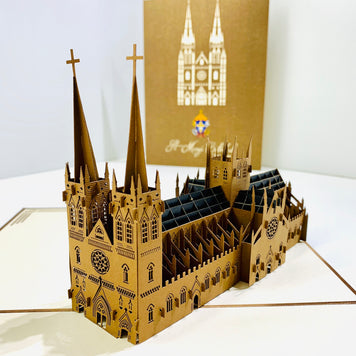 St Mary’s Cathedral Sydney - Metallic Dark Brown 3D POP UP GREETING CARD - Created by Origami Pop Cards – 3D Pop Up Greeting Cards, Australian Design & Handmade, 3D Pop Up Magical Paper Cards, Handmade Pop Up Cards Celebrate Anniversary  Memoriable