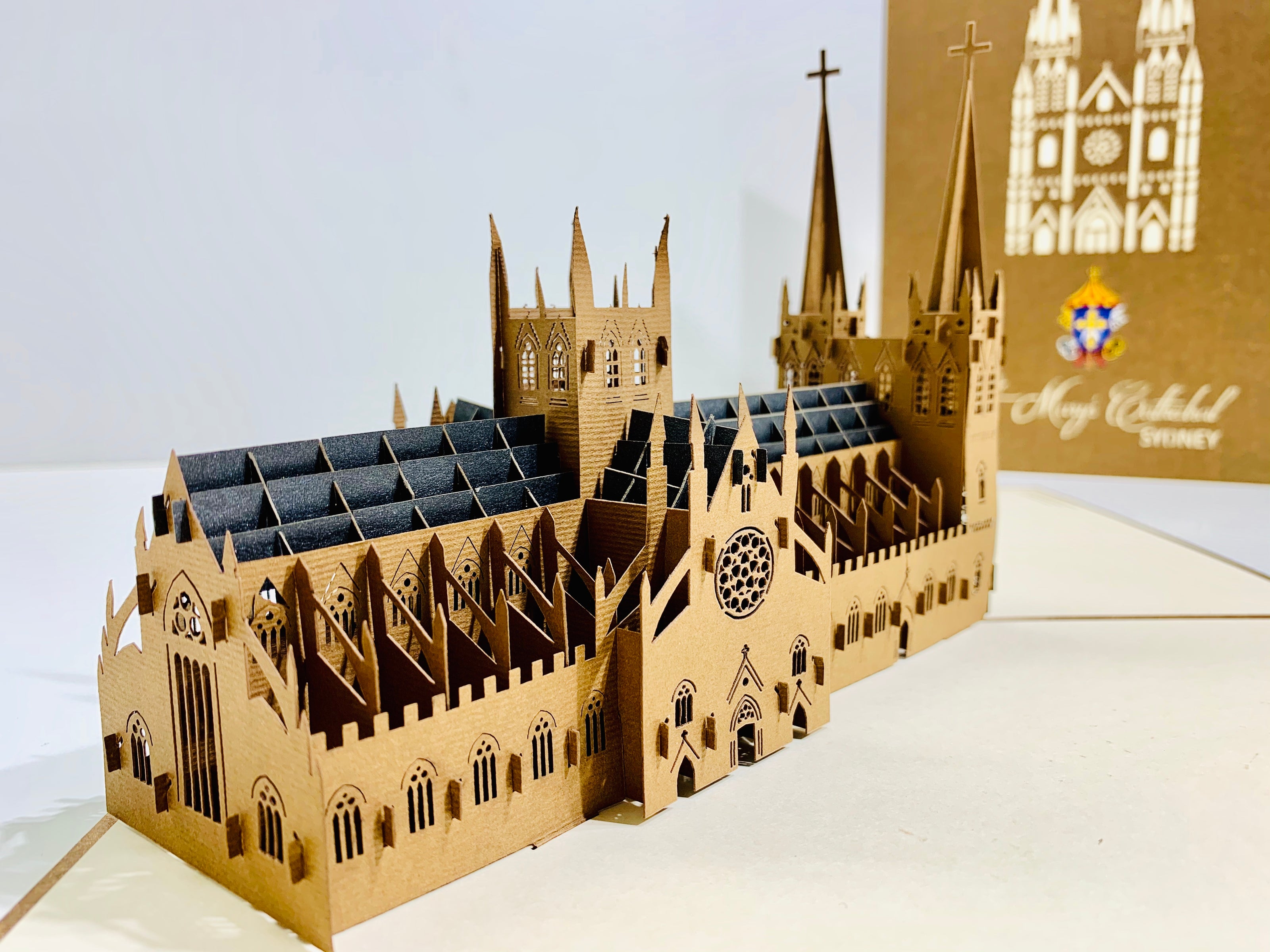 St Mary’s Cathedral Sydney - Metallic Dark Brown 3D POP UP GREETING CARD - Created by Origami Pop Cards – 3D Pop Up Greeting Cards, Australian Design & Handmade, 3D Pop Up Magical Paper Cards, Handmade Pop Up Cards Celebrate Anniversary  Memoriable