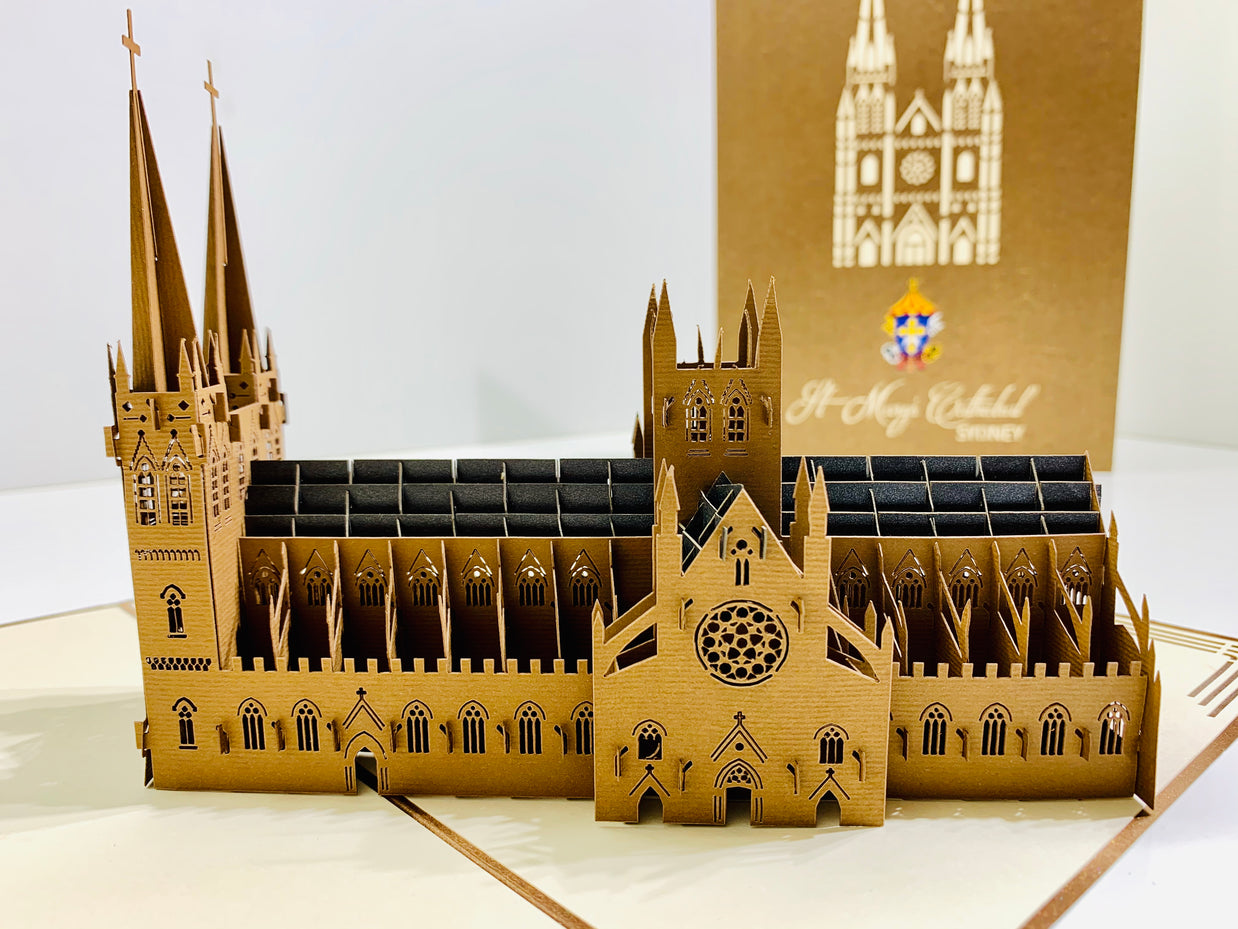 St Mary’s Cathedral Sydney - Metallic Dark Brown 3D POP UP GREETING CARD - Created by Origami Pop Cards – 3D Pop Up Greeting Cards, Australian Design & Handmade, 3D Pop Up Magical Paper Cards, Handmade Pop Up Cards Celebrate Anniversary  Memoriable