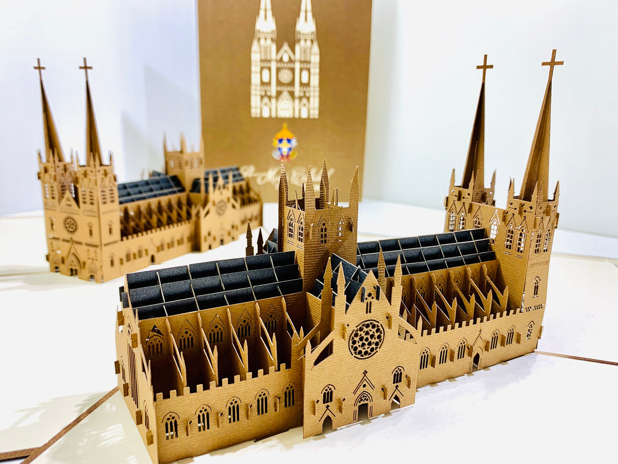 St Mary’s Cathedral Sydney - Metallic Dark Brown 3D POP UP GREETING CARD - Created by Origami Pop Cards – 3D Pop Up Greeting Cards, Australian Design & Handmade, 3D Pop Up Magical Paper Cards, Handmade Pop Up Cards Celebrate Anniversary  Memoriable