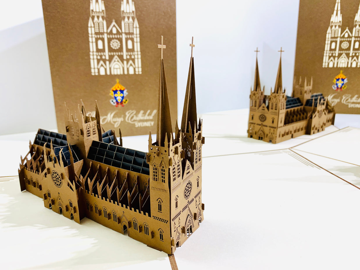 St Mary’s Cathedral Sydney - Metallic Dark Brown 3D POP UP GREETING CARD - Created by Origami Pop Cards – 3D Pop Up Greeting Cards, Australian Design & Handmade, 3D Pop Up Magical Paper Cards, Handmade Pop Up Cards Celebrate Anniversary  Memoriable