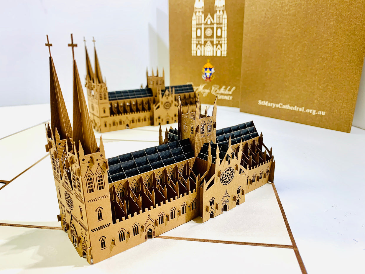St Mary’s Cathedral Sydney - Metallic Dark Brown 3D POP UP GREETING CARD - Created by Origami Pop Cards – 3D Pop Up Greeting Cards, Australian Design & Handmade, 3D Pop Up Magical Paper Cards, Handmade Pop Up Cards Celebrate Anniversary  Memoriable