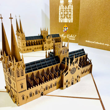St Mary’s Cathedral Sydney - Metallic Dark Brown 3D POP UP GREETING CARD - Created by Origami Pop Cards – 3D Pop Up Greeting Cards, Australian Design & Handmade, 3D Pop Up Magical Paper Cards, Handmade Pop Up Cards Celebrate Anniversary  Memoriable