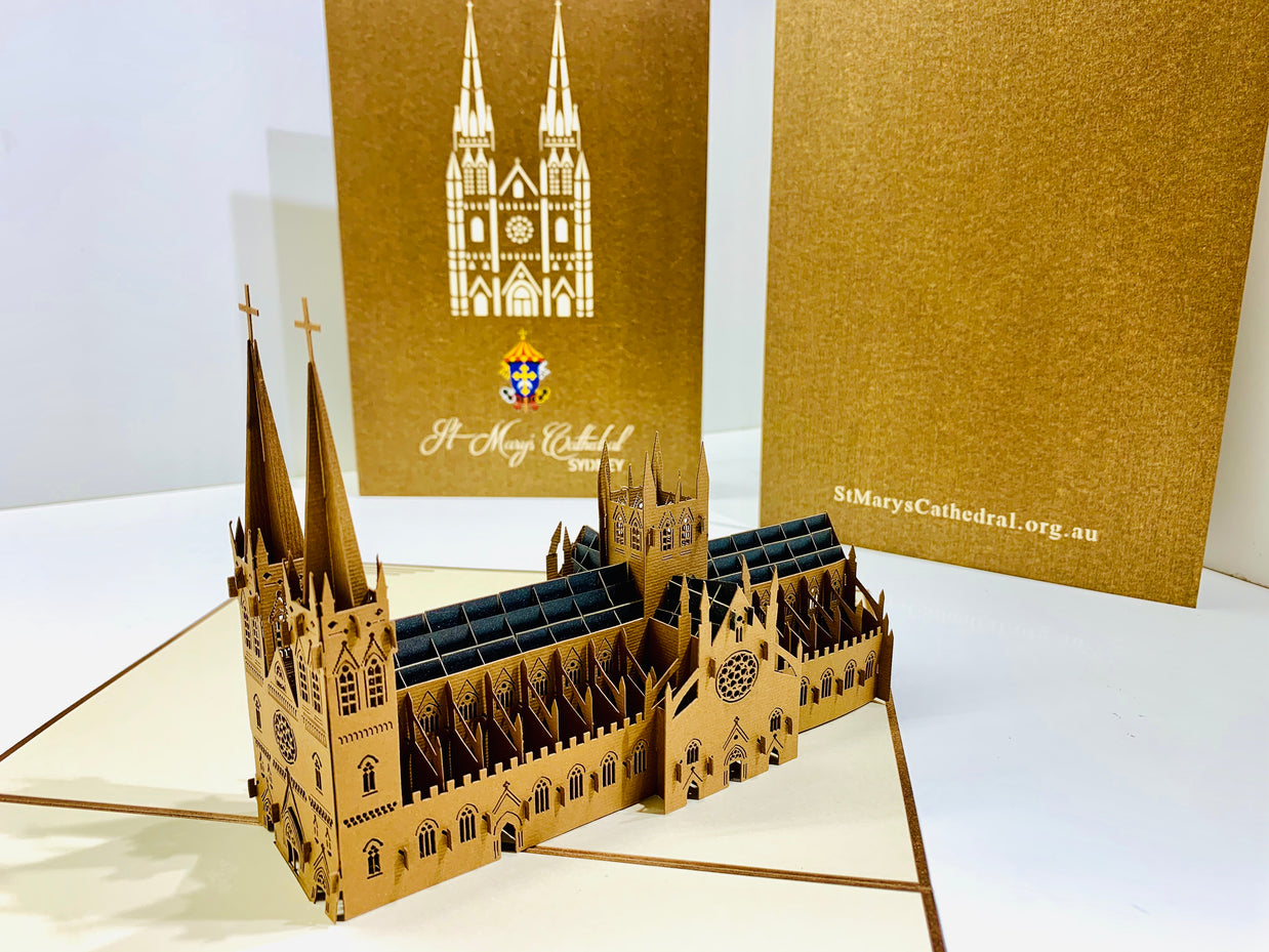 St Mary’s Cathedral Sydney - Metallic Dark Brown 3D POP UP GREETING CARD - Created by Origami Pop Cards – 3D Pop Up Greeting Cards, Australian Design & Handmade, 3D Pop Up Magical Paper Cards, Handmade Pop Up Cards Celebrate Anniversary  Memoriable