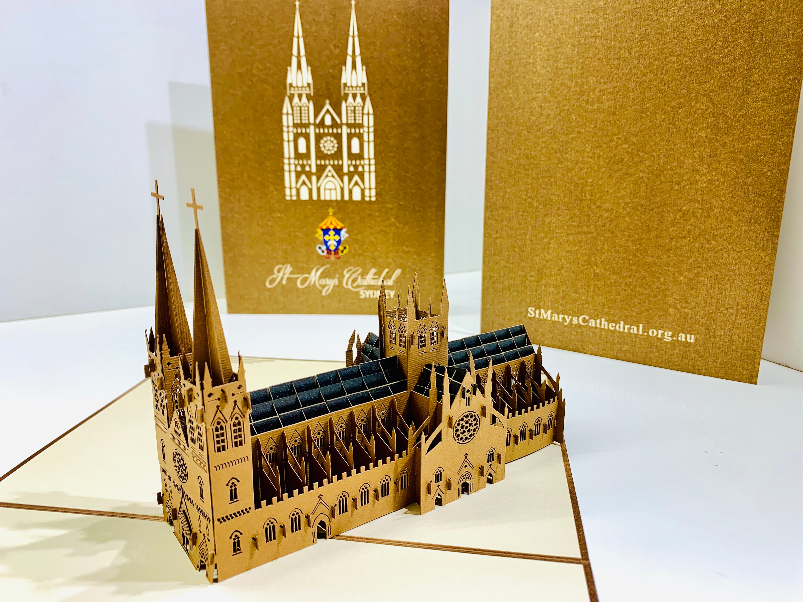 St Mary’s Cathedral Sydney - Metallic Dark Brown 3D POP UP GREETING CARD - Created by Origami Pop Cards – 3D Pop Up Greeting Cards, Australian Design & Handmade, 3D Pop Up Magical Paper Cards, Handmade Pop Up Cards Celebrate Anniversary  Memoriable