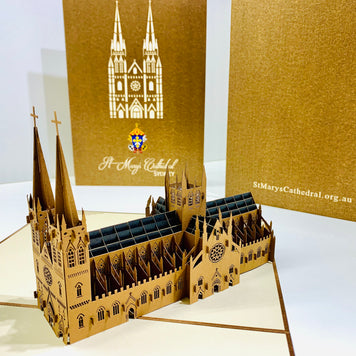 St Mary’s Cathedral Sydney - Metallic Dark Brown 3D POP UP GREETING CARD - Created by Origami Pop Cards – 3D Pop Up Greeting Cards, Australian Design & Handmade, 3D Pop Up Magical Paper Cards, Handmade Pop Up Cards Celebrate Anniversary  Memoriable