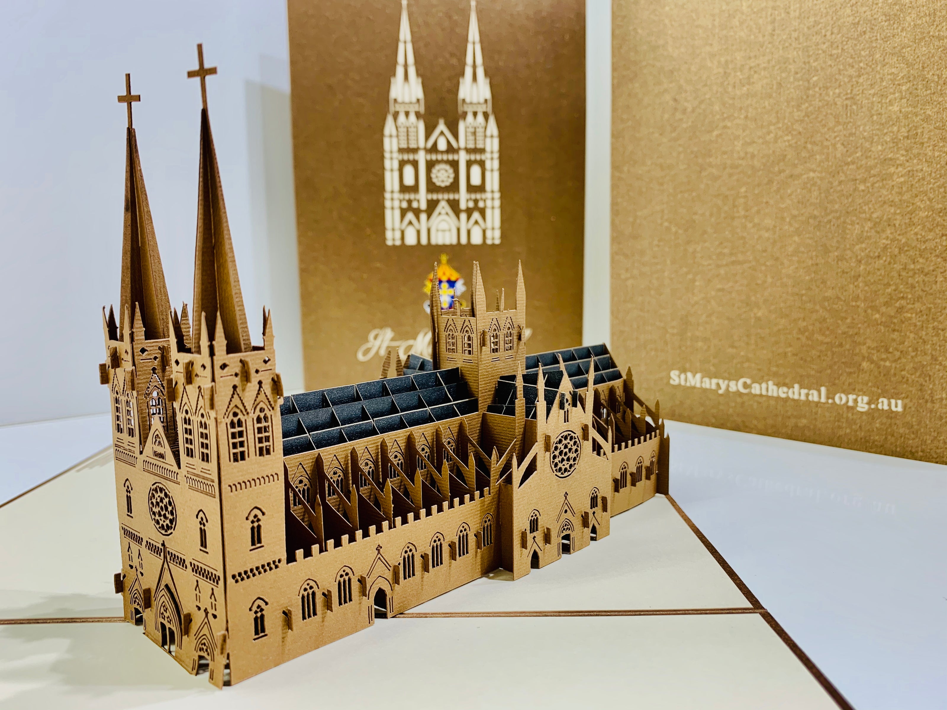 St Mary’s Cathedral Sydney - Metallic Dark Brown 3D POP UP GREETING CARD - Created by Origami Pop Cards – 3D Pop Up Greeting Cards, Australian Design & Handmade, 3D Pop Up Magical Paper Cards, Handmade Pop Up Cards Celebrate Anniversary  Memoriable
