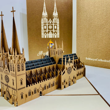 St Mary’s Cathedral Sydney - Metallic Dark Brown 3D POP UP GREETING CARD - Created by Origami Pop Cards – 3D Pop Up Greeting Cards, Australian Design & Handmade, 3D Pop Up Magical Paper Cards, Handmade Pop Up Cards Celebrate Anniversary  Memoriable