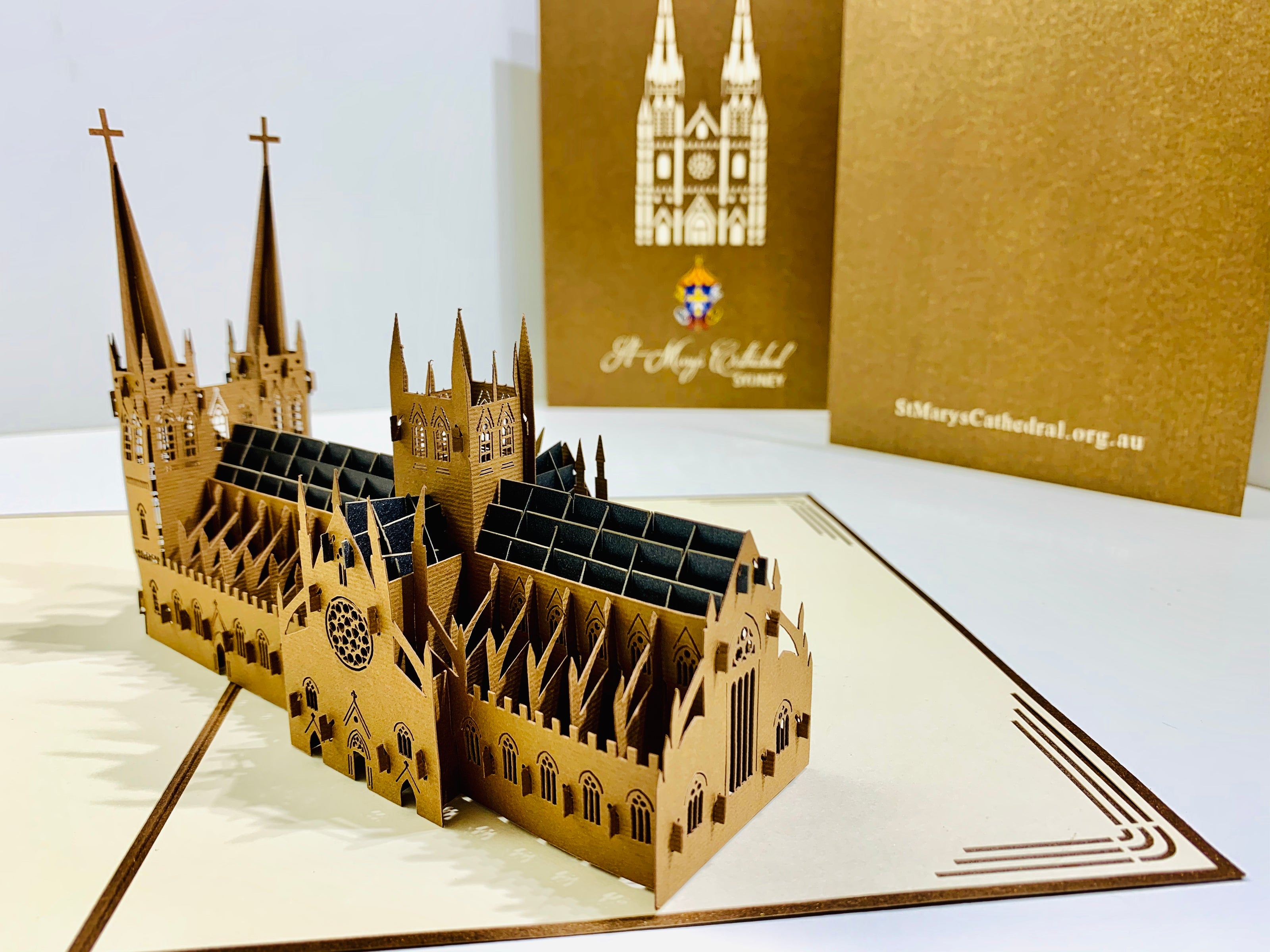 St Mary’s Cathedral Sydney - Metallic Dark Brown 3D POP UP GREETING CARD - Created by Origami Pop Cards – 3D Pop Up Greeting Cards, Australian Design & Handmade, 3D Pop Up Magical Paper Cards, Handmade Pop Up Cards Celebrate Anniversary  Memoriable