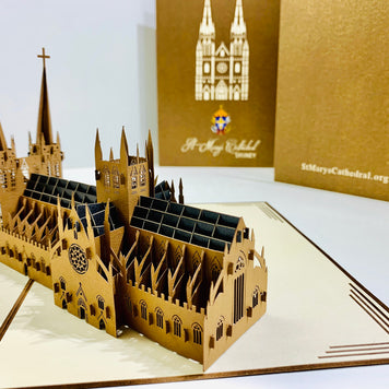 St Mary’s Cathedral Sydney - Metallic Dark Brown 3D POP UP GREETING CARD - Created by Origami Pop Cards – 3D Pop Up Greeting Cards, Australian Design & Handmade, 3D Pop Up Magical Paper Cards, Handmade Pop Up Cards Celebrate Anniversary  Memoriable