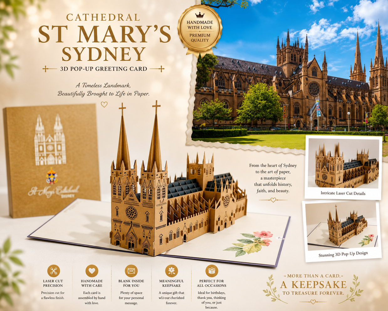 St Mary’s Cathedral Sydney - Metallic Dark Brown 3D POP UP GREETING CARD - Created by Origami Pop Cards – 3D Pop Up Greeting Cards, Australian Design & Handmade, 3D Pop Up Magical Paper Cards, Handmade Pop Up Cards Celebrate Anniversary  Memoriable