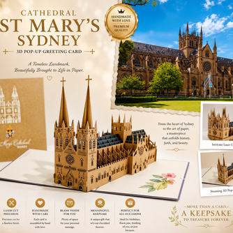 St Mary’s Cathedral Sydney - Metallic Dark Brown 3D POP UP GREETING CARD - Created by Origami Pop Cards – 3D Pop Up Greeting Cards, Australian Design & Handmade, 3D Pop Up Magical Paper Cards, Handmade Pop Up Cards Celebrate Anniversary  Memoriable