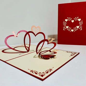 String of Hearts LOVE 3D POP UP GREETING CARD - Created by Origami Pop Cards Australian Design & Handmade 3D Pop Up Magical Paper Cards, Handmade Pop Up Cards Happy Valentine's Day Celebrate Love Heart Fell and Romantic