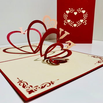 String of Hearts LOVE 3D POP UP GREETING CARD - Created by Origami Pop Cards Australian Design & Handmade 3D Pop Up Magical Paper Cards, Handmade Pop Up Cards Happy Valentine's Day Celebrate Love Heart Fell and Romantic