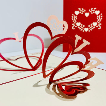 String of Hearts LOVE 3D POP UP GREETING CARD - Created by Origami Pop Cards Australian Design & Handmade 3D Pop Up Magical Paper Cards, Handmade Pop Up Cards Happy Valentine's Day Celebrate Love Heart Fell and Romantic