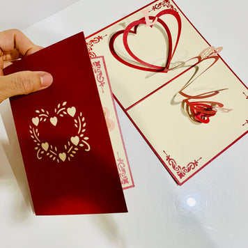 String of Hearts LOVE 3D POP UP GREETING CARD - Created by Origami Pop Cards Australian Design & Handmade 3D Pop Up Magical Paper Cards, Handmade Pop Up Cards Happy Valentine's Day Celebrate Love Heart Fell and Romantic
