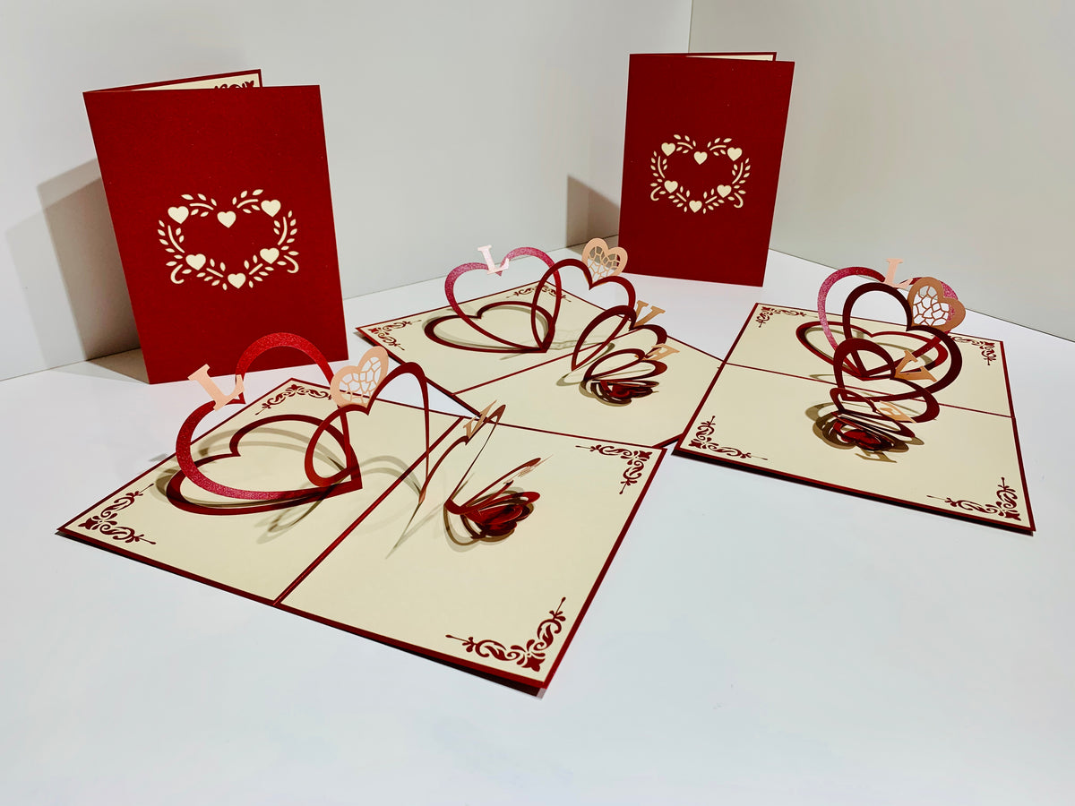 String of Hearts LOVE 3D POP UP GREETING CARD - Created by Origami Pop Cards Australian Design & Handmade 3D Pop Up Magical Paper Cards, Handmade Pop Up Cards Happy Valentine's Day Celebrate Love Heart Fell and Romantic