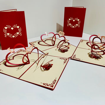 String of Hearts LOVE 3D POP UP GREETING CARD - Created by Origami Pop Cards Australian Design & Handmade 3D Pop Up Magical Paper Cards, Handmade Pop Up Cards Happy Valentine's Day Celebrate Love Heart Fell and Romantic