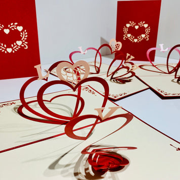 String of Hearts LOVE 3D POP UP GREETING CARD - Created by Origami Pop Cards Australian Design & Handmade 3D Pop Up Magical Paper Cards, Handmade Pop Up Cards Happy Valentine's Day Celebrate Love Heart Fell and Romantic