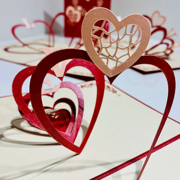 String of Hearts LOVE 3D POP UP GREETING CARD - Created by Origami Pop Cards Australian Design & Handmade 3D Pop Up Magical Paper Cards, Handmade Pop Up Cards Happy Valentine's Day Celebrate Love Heart Fell and Romantic