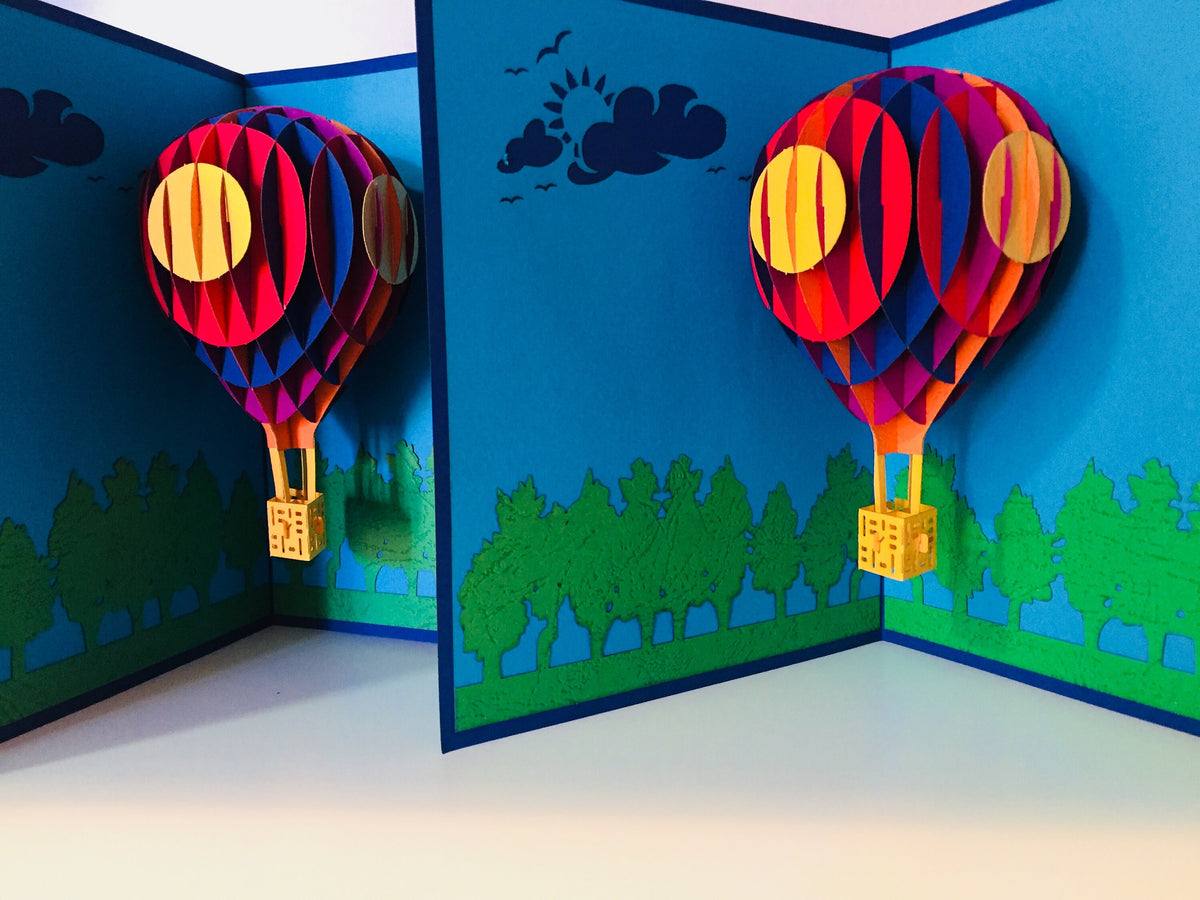 Stunning Hot Air Balloon in Blue Cover Origami Pop Cards 3D Pop Up Greeting Card Thank You Handmade Gift Thinking of You Blank Card for Happy Birthday Occasion Australiana Celebrate the Beauty and Happiness During Special Day Best Wishes Gift